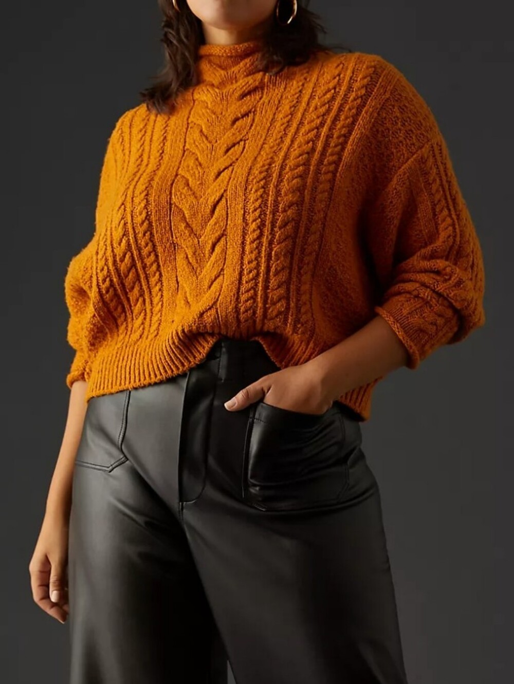 Anthro Pilcro Mock-Neck Cable-Knit Sweater In Burnt Orange Size Medium